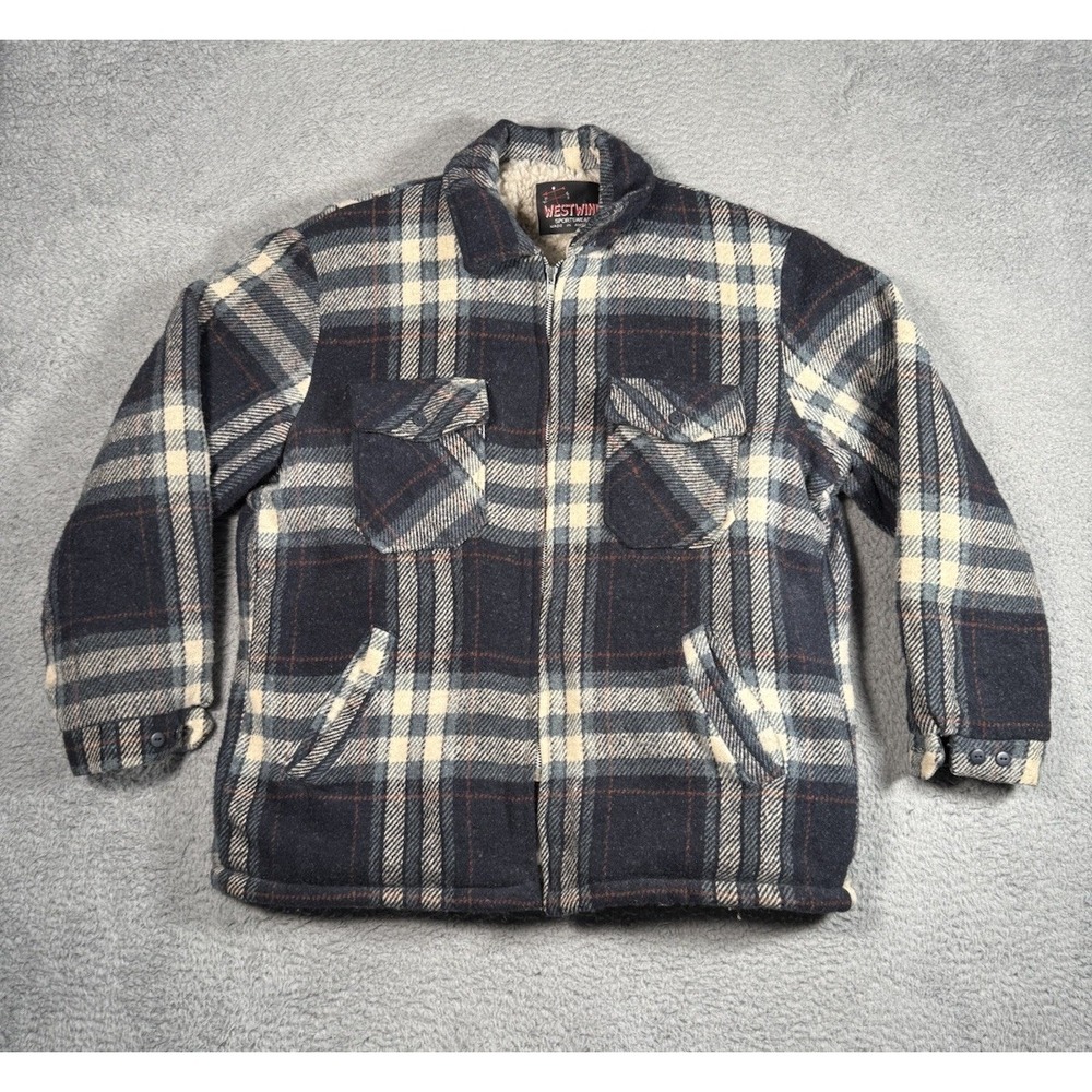 Vintage West Wind Sportswear Sherpa Lined Jacket‎ Mens XL Wool Full Zip USA Made
